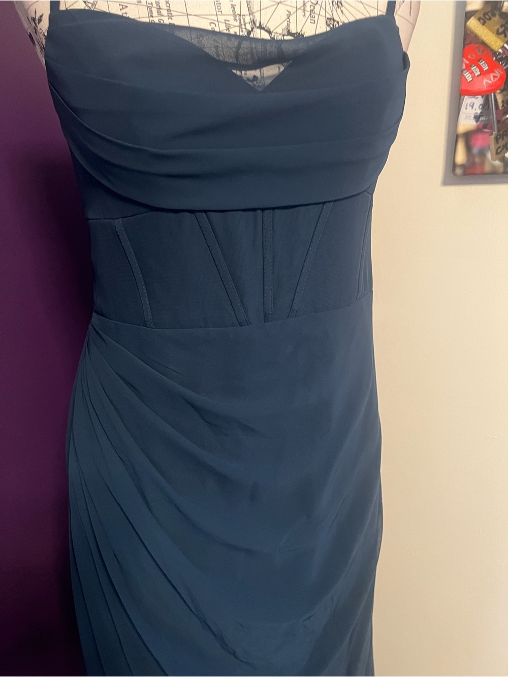 Azazie Mai Dark Navy Pleated Chiffon Dress - Picture 7 of 15